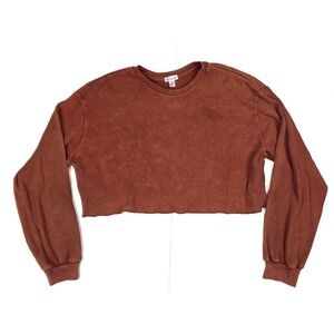 Flirtitude‎ Active Orange Rust Thermal Waffle Cropped L/S Shirt Women's Jr's Med